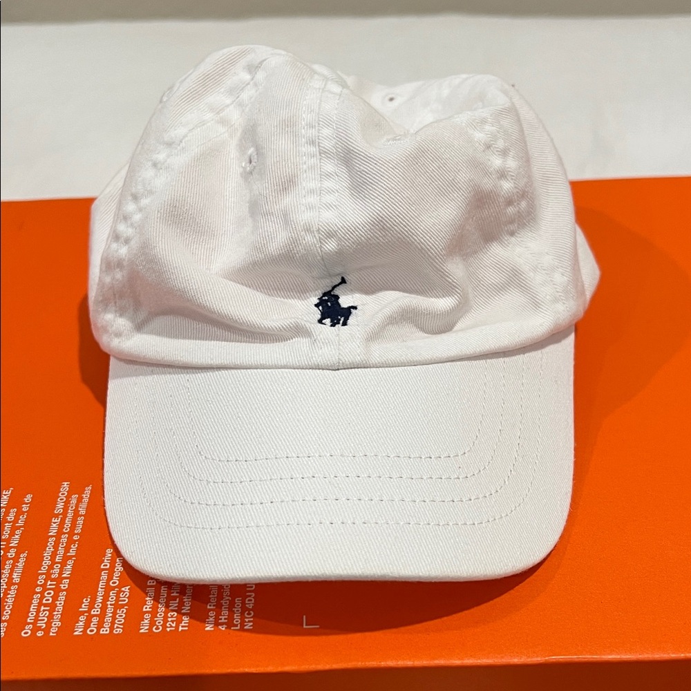 Ralph Lauren White Cap with Navy Logo